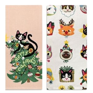 St. Nicholas Square Humble Cheer "Merry Catmas" Kitchen Towel Set - 2 Piece, NWT